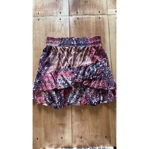 Cabi Womens Mixed Floral Print Smocked Tiered Ruffle Mini Skirt Size Medium